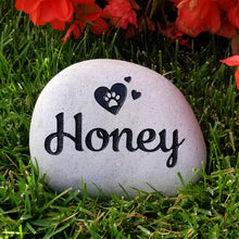 Load image into Gallery viewer, Pet Memorial Stone for Dogs - Personalized Pet Gravestone with the name of the pet and paw print with hearts. Real stone