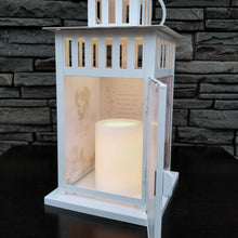Load image into Gallery viewer, pet memorial lantern - pet sympathy gift - kimmer & co. white carriage lantern with a beautiful watercolour mountain scene. personalized with dog graphic and heartfelt poem