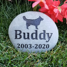 Load image into Gallery viewer, Pet memorial stone for a dog. Personalized with a border collie silhouette, name and dates